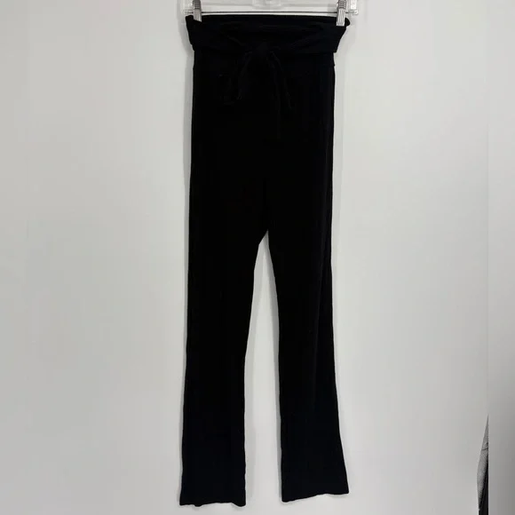 Reformation Kassia Black Tie Waist Ribbed Pants - Picture 3 of 11
